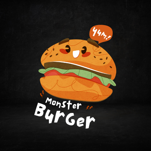 Black Orange Illustrative Burger Food Logo